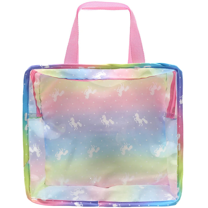 Newborn Doll Accessories Kit with Clear Display Rainbow Carrying Bag Transparent Display Window Fit 14inch Dolls Doll Travel Set