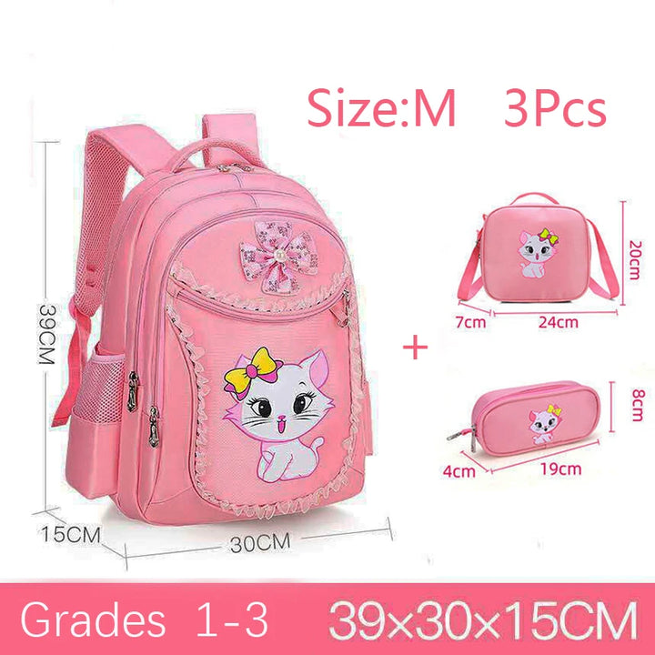 3PCS Kid Backpack For Girls Cartoon Cat Bowknot Children Lovely Bookbag with Lunch Box Schoolbag Gift Girl Backpack Waterproof
