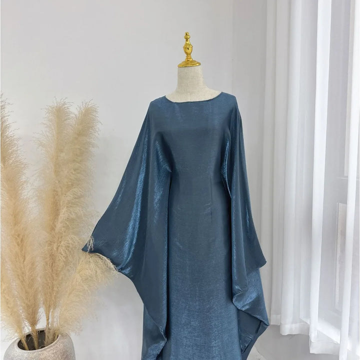 Tossy Autumn Loose Shiny Maxi Dress Butterfly Batwing Long Sleeve Muslim Clothes Party Solid Female Long Dress New