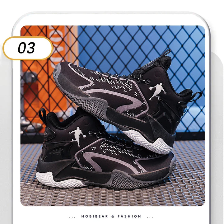 Childrens Basketball Shoes Big Kid Non Slip High-top Sport Training Sneakers Lightweight Outdoor Basketball Boots for Boy Yout