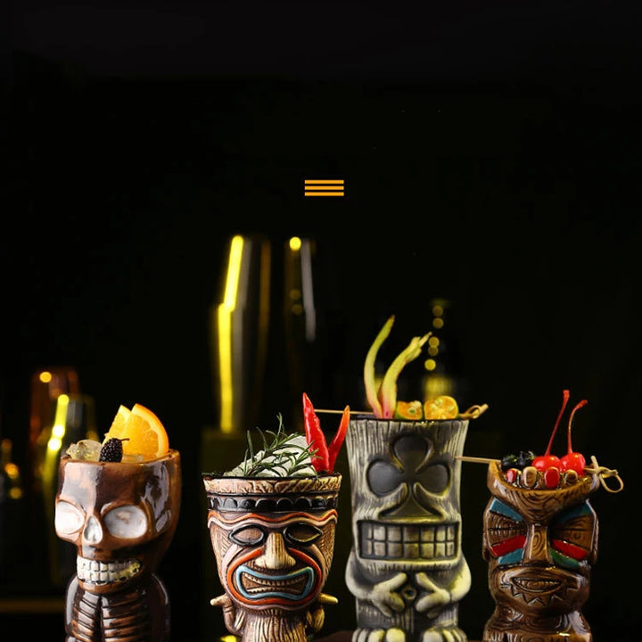 Tiki Mugs Ceramic Hawaiian Luau Party Mugs Drinkware, Cute Exotic Cocktail Glasses, Tiki Bar