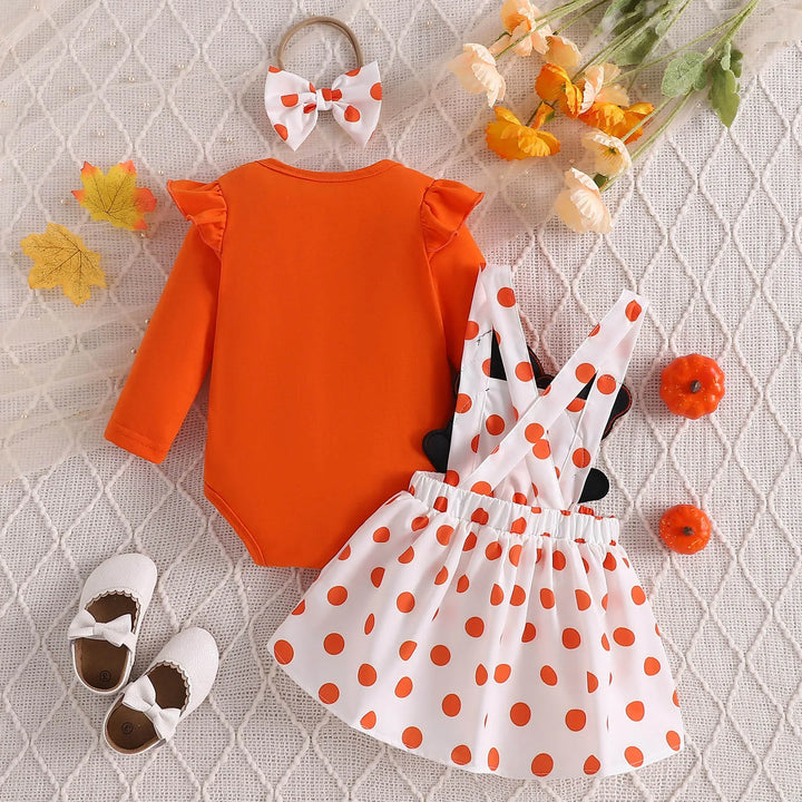 Baby Girls Halloween Clothing Set Cute Ghost Pumpkin Face Applique Suspender Dress with Rompers Carnival Party Cosplay Costume