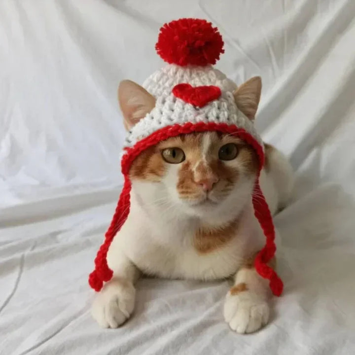 Cute Crochet Pet Hat with Wool Ball - Soft Yarn Cat Dog Costume, Birthday Photo Prop, Warm Winter Hat for Puppy Kitten