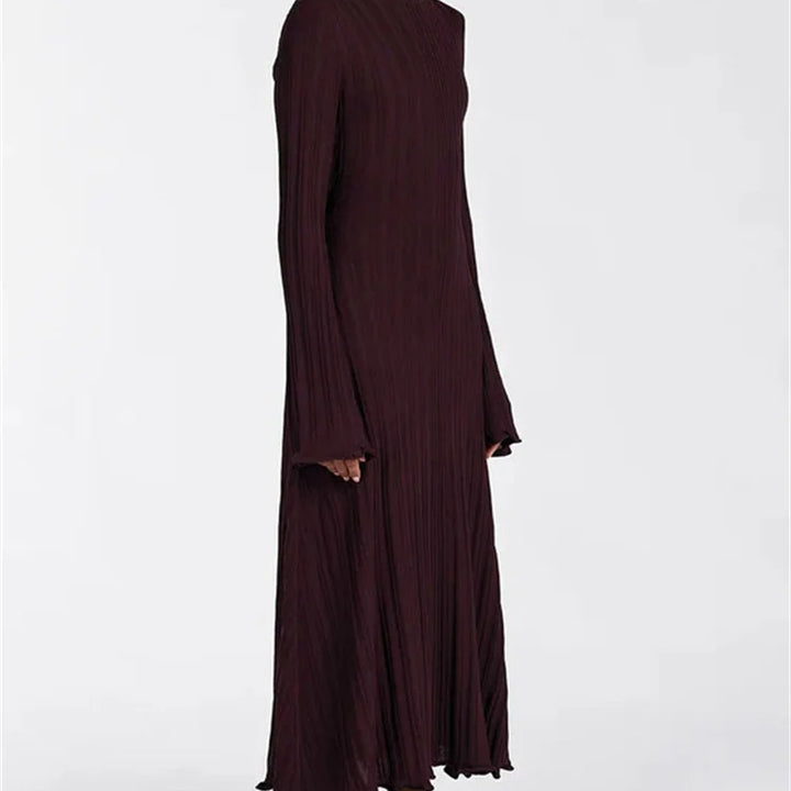 Tossy Knitwear Fashion Loose Maxi Dress Lace-Up High Waist Ribbed Long Sleeve Party