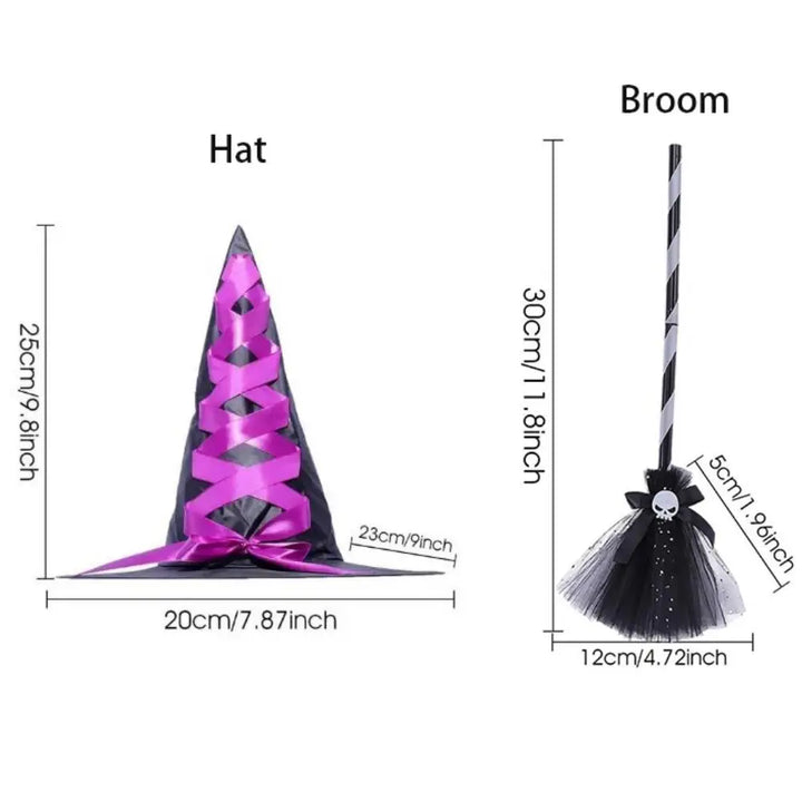 3D Halloween Witch Hat DIY Eye-catching Halloween Broom Ornaments Cartoon Witch Dress Up Ornaments Decor Accessories
