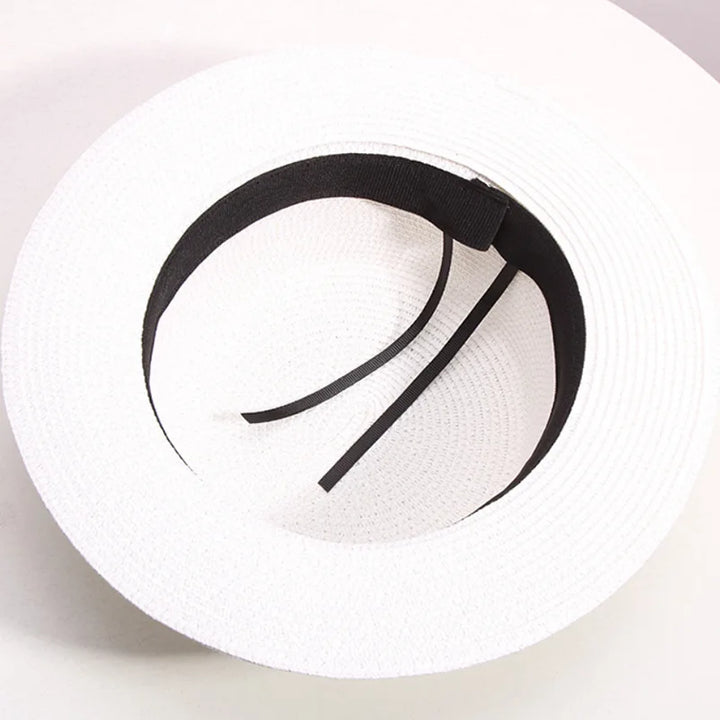 Straw hat women's summer flat top small top hat beach vacation hat straw woven hat sun hat