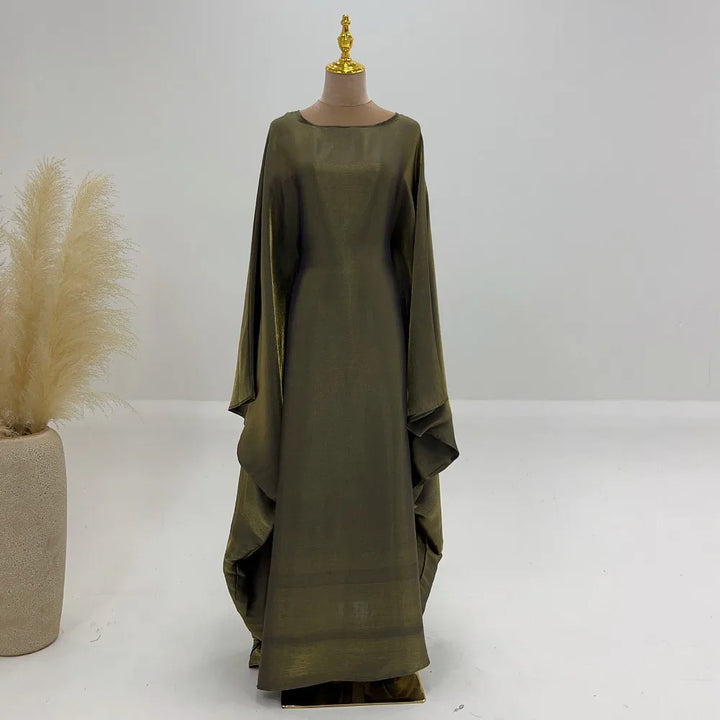Tossy Autumn Loose Shiny Maxi Dress Butterfly Batwing Long Sleeve Muslim Clothes Party Solid Female Long Dress New