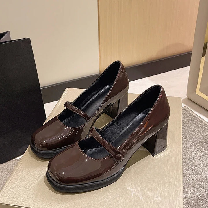 Women's Dresses Leather Shoes New Spring Autumn Women's Loafers Fashion Catwalk Versatile Mary Jane Shoes Ladies High Heel Shoes