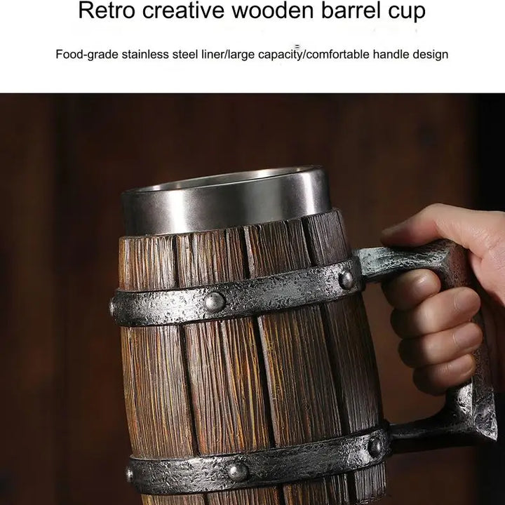 Hot-selling Wooden Barrel Beer mug , Large-capacity  Coffee mug Water bottle ,Tazas de café with stainless steel