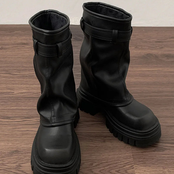 Winter Women Biker Boots Fashion Belt Buckle Ladies Elegant Platform Flats Short Booties Casual Women's Knight Booties