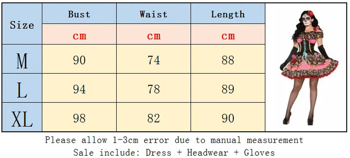 Halloween Costumes for Women Skull Flower Fairy Ghosts Bride Dress Mexico Day Of The Dead Skull Zombie Vampire Cosplay