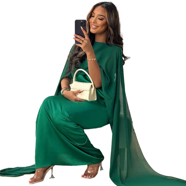 Chiffon Temperament O-neck Long High Waist Party Muslim Dress Dubai Abayas Evening Dress