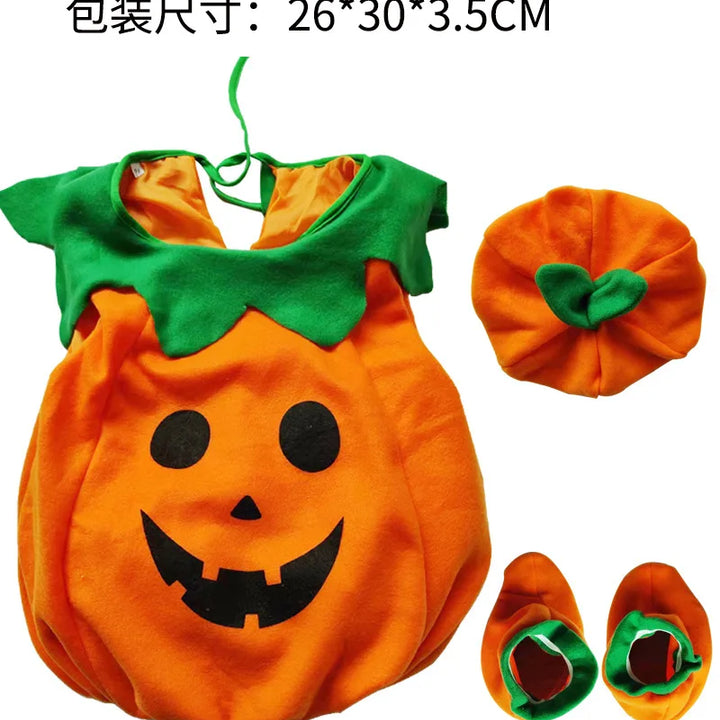 Halloween Costume for Kids Cute Pumpkin Jumpsuit with Hat and Shoe Cover Cotton Filled  Cosplay Performance Wear for Children's