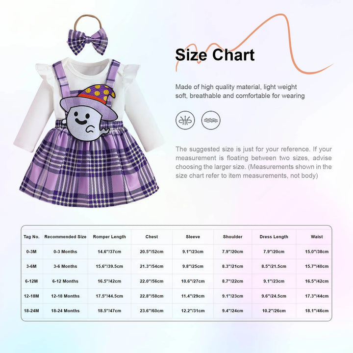 Baby Girls Halloween Clothing Set Cute Ghost Pumpkin Face Applique Suspender Dress with Rompers Carnival Party Cosplay Costume