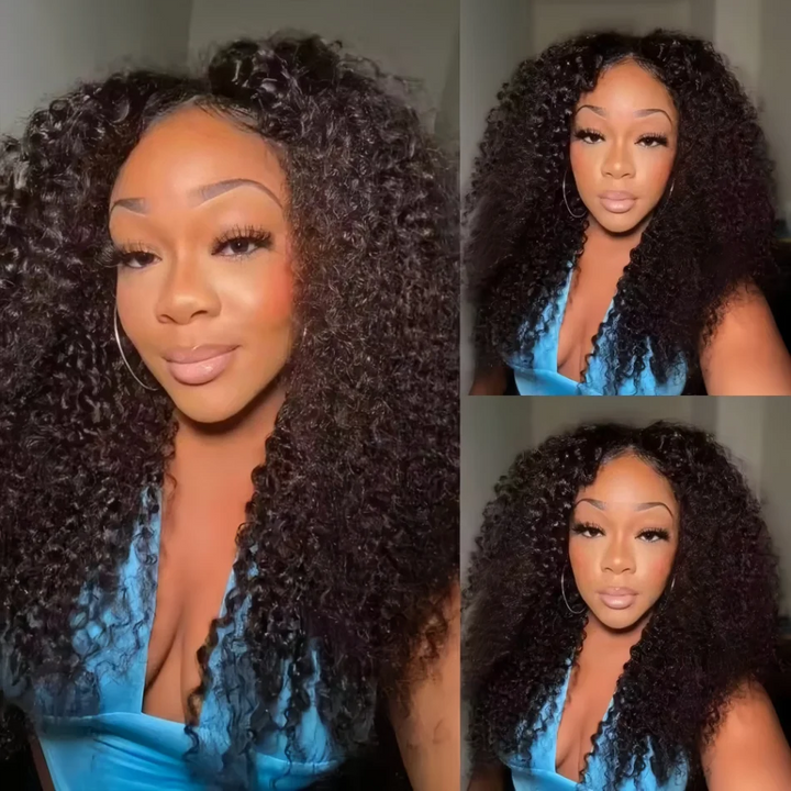 200 Density Kinky Curly V-Part Wig Human Hair No Leave Out Upgrade Deep Wave Curly V Shape Wig No Glue Clip In Half Wigs on Sale