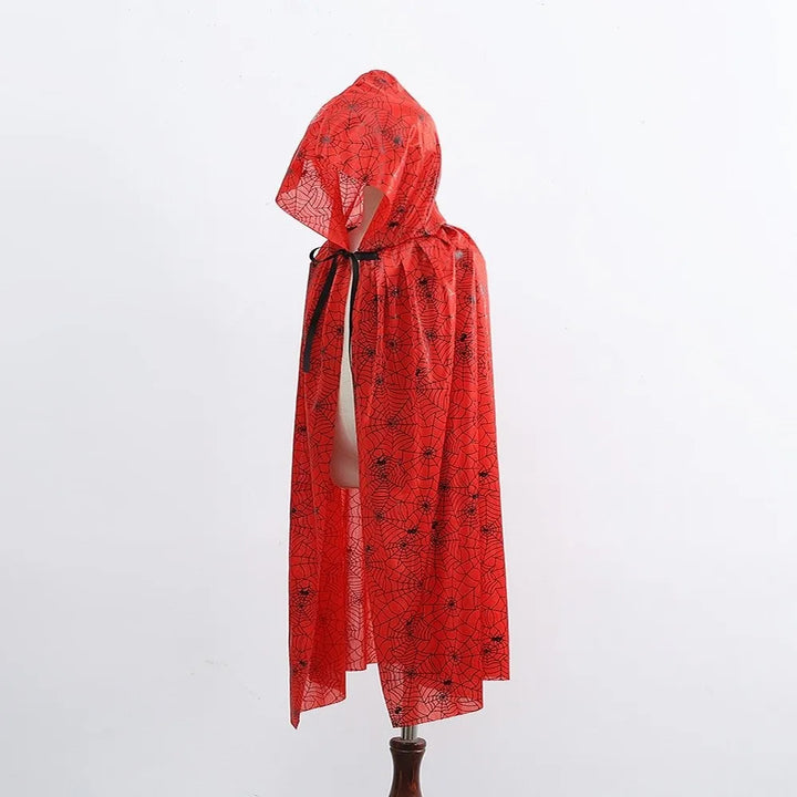Casual Bloodstain Halloween Costume Cosplay Props Funny Party Halloween Death Cloak with Cap Dark Plaid Spider Web Cape Adults