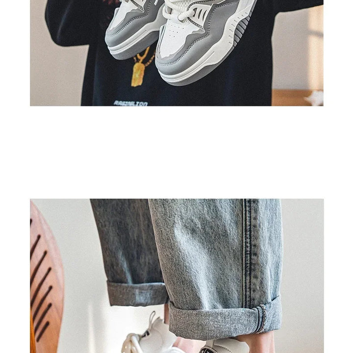 Men's Vulcanized Shoes Trendy Personalized Teenagers Casual Shoes Round Toe Lace-Up Plus Size Platform Shoes Men Shose For Sale