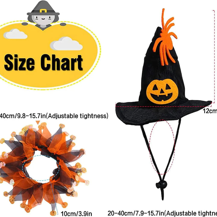 Halloween Pet Costume Set with Adjustable Elastic Hat Collar for Dogs and Cats - Pumpkin Style