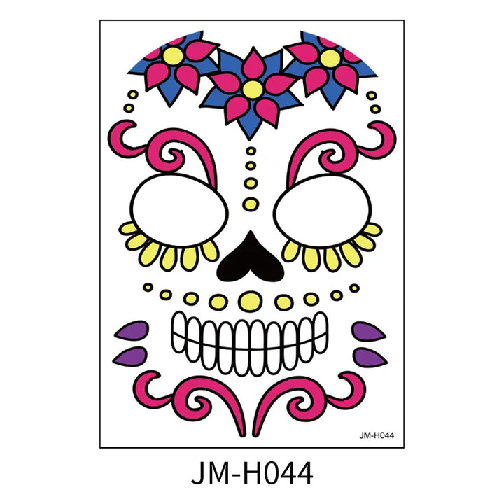 1Sheet Waterproof Sweatproof Day of the Dead Masquerade Spooky Makeup Temporary Stickers Halloween Face Tattoo Stickers