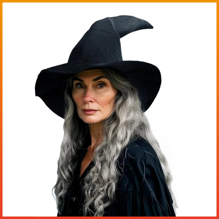 Halloween women black witch hat wizard grey hat role play Sorting Hat pointed cap with spider