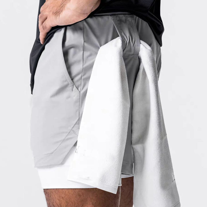 Sports shorts for men, double layered, quarter quick drying, elastic basketball, running training equipment, deep squat fitness,