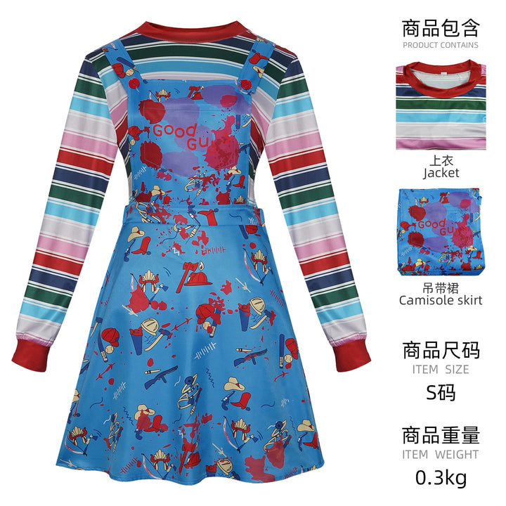 Halloween Baby Ghost Dress Horrible Bloody Dress Movie Cospaly Costume Day of The Dead Two-Piece Set Women Carnival Wear