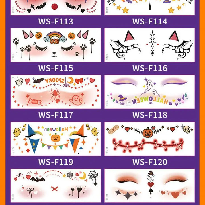 Halloween Makeup Face Stickers Cute Makeup Tattoo Stickers Waterproof and Sweat-Proof Tattoo Stickers