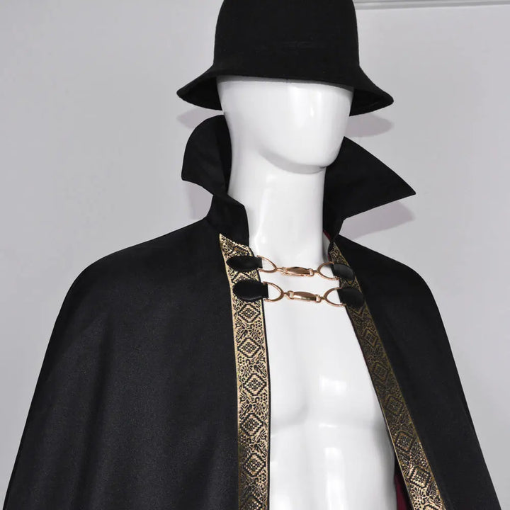 Adult Kids Halloween Costume Dracula  Vampire Cosplay Cape Stand Collar Golden Border Cloak With Buckles Medieval Horror Outfit
