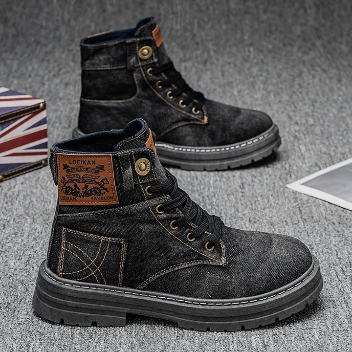 Men's Shoes 2025 Style Height Increase Breathable Mid Top Shoe Fashion Denim Casual Versatile Workwear Shoes Casual Boots Shoes