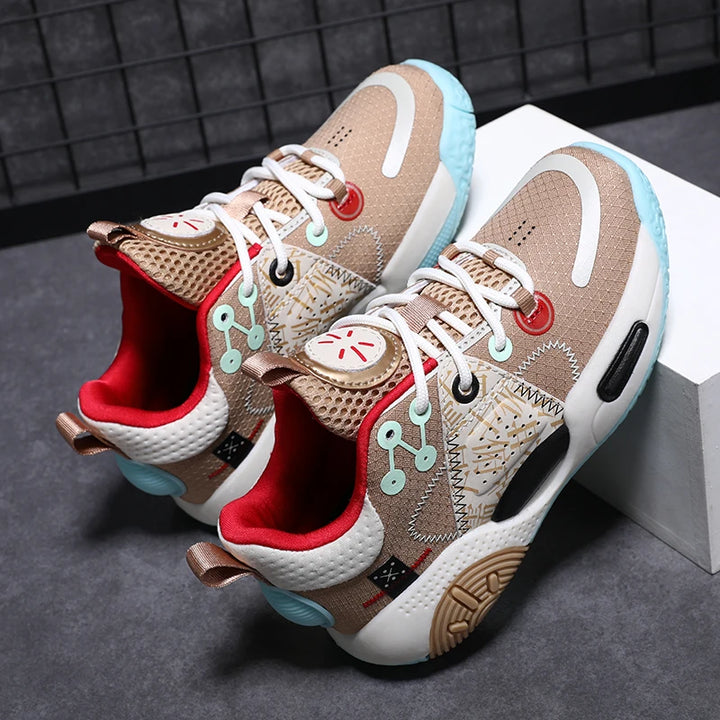 Kids Fashion Sneakers for Boys Leather Breathable Sports Basketball Shoes Lightweight Children School Walking Footwear