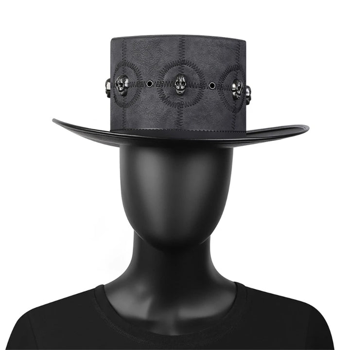 Steampunk Top Hat Halloween Costume Cosplays Gothics Party Accessory Props Black Imitation-Leather Hat for Men Women