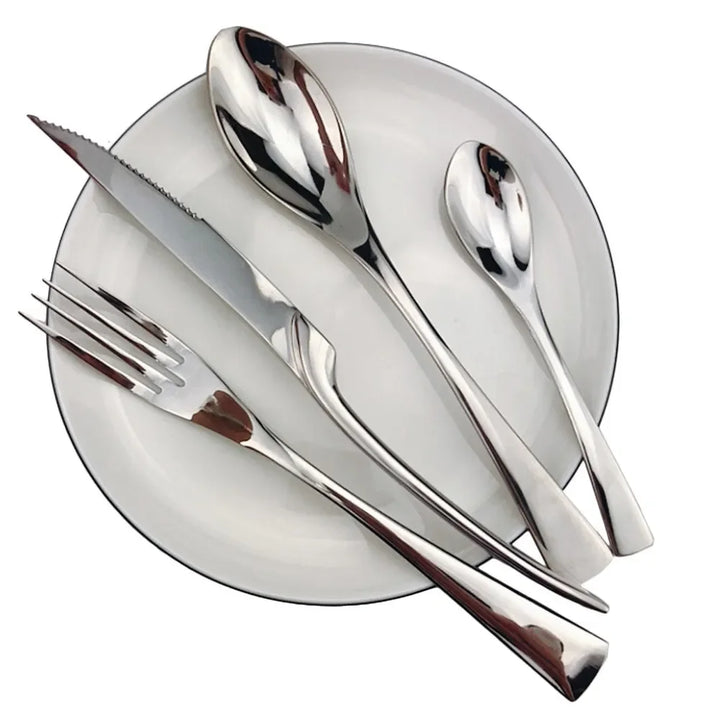 24Pcs Shiny Black Cutlery Set Stainless Steel Dinnerware Sharp Steak Knife Forks Coffee Spoons Tableware Kitchen Silverware Set