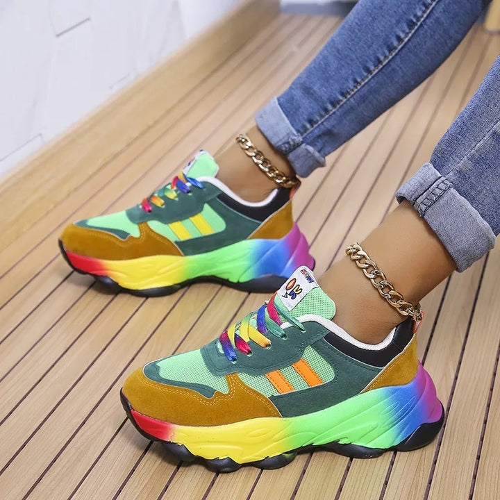 Women's Sneakers Tennis Womens Casual Running Shoes Rainbow Vulcanized Shoes Lace-uos Platform Shoes Comfortable Tenis De Mujer