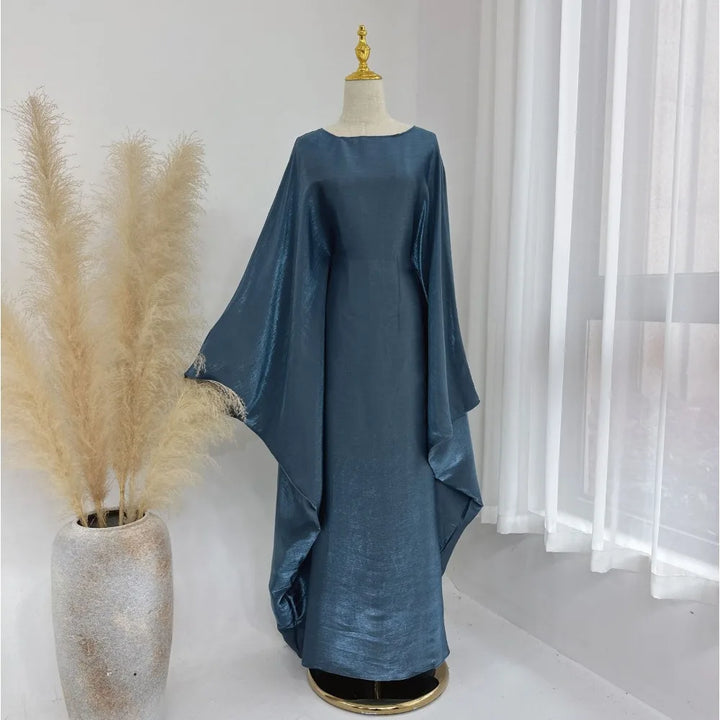 Tossy Autumn Loose Shiny Maxi Dress Butterfly Batwing Long Sleeve Muslim Clothes Party Solid Female Long Dress New