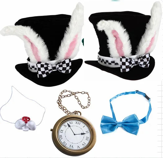 Halloween Easter White Rabbit Top Hat Alice Cosplay Bunny Bowler Men Women Magician Costume Accessory Suit Fairy Tale Tea Party