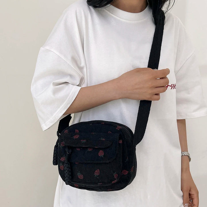 Cute Strawberry Shoulder Bag Casual Zipper Trendy Crossbody Bag Tote Handbag for Women Girls Travel Work Messenger Bag
