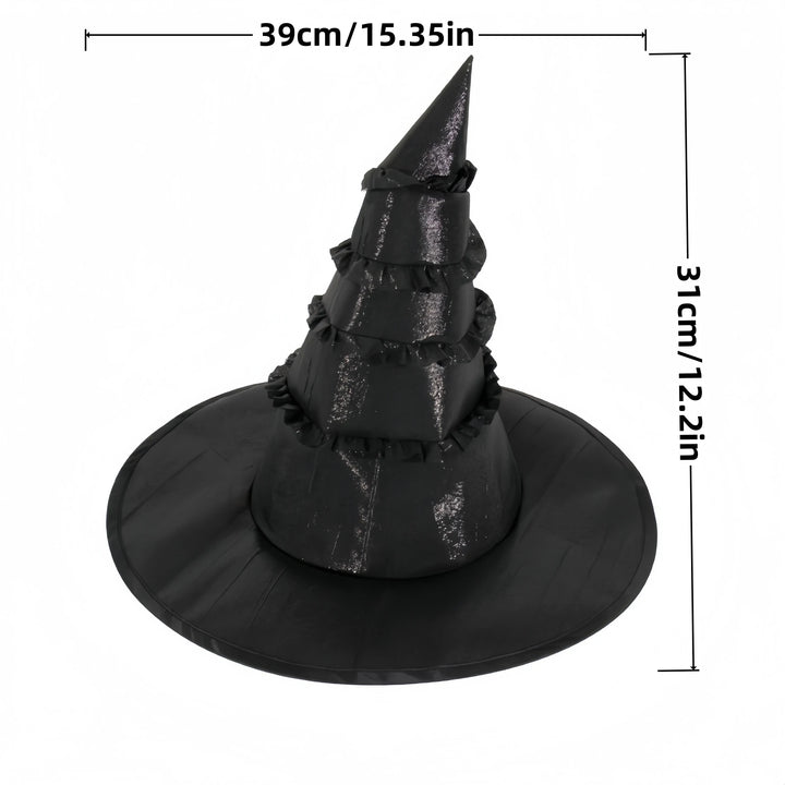 3Pcs Halloween Black Witch Hat With Lace Ruffles – Gothic Dark Sorceress Costume Cap Women Girls Party Cosplay Carnival Decor