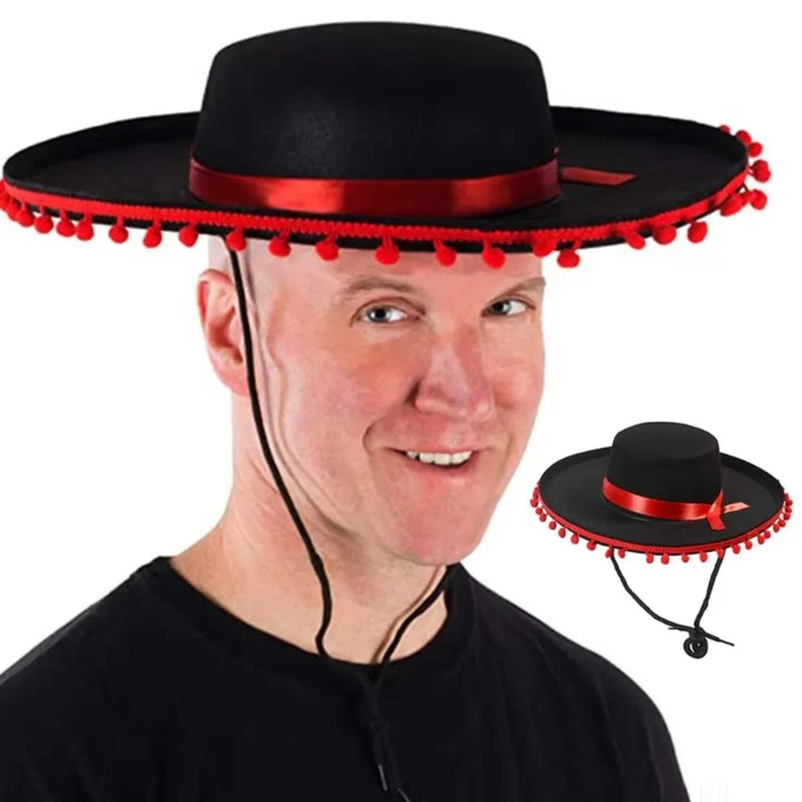 Halloween Zoro fuzz ball Mexican Sombrero Hats Wide Brim Design Carnival Costume Jazz Hats Photo Shoot Props Festival Gift