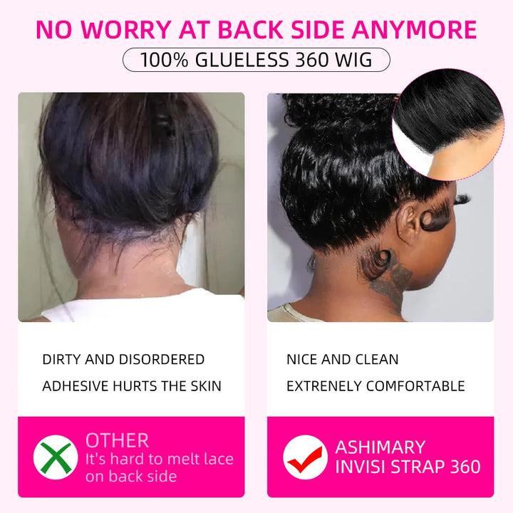 Hidden Strap Straight 360 Lace Front Wigs Human Hair Pre Plucked 12A Glueless Brazilian Virgin Wig With Drawstring HD Full Lace