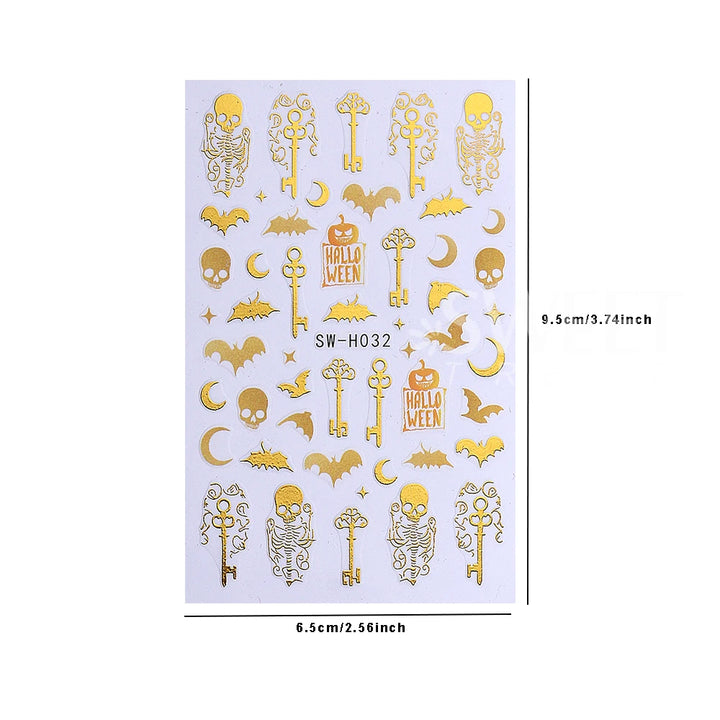 3pcs Halloween Nail Stickers Golden Skeleton Pumpkin Bat Key Nail Decal y2k Star Punk Gothic Nail Supplies Manicure Decoration