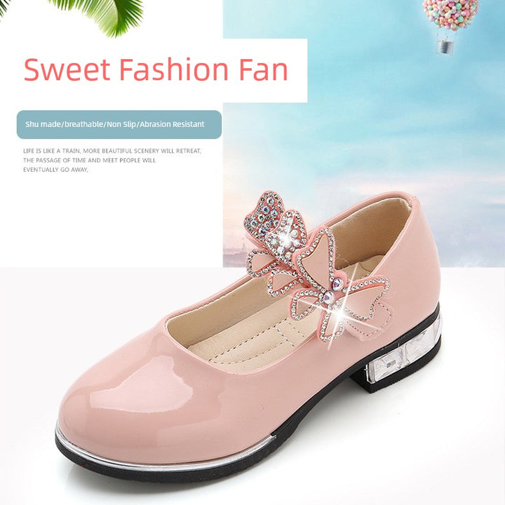2025 Children's Shoes Girls Black Leather Shoes Performance Shoes Spring & Fall Soft Bottom Children's Single-Layer Shoes Student White Girls Princess Shoes