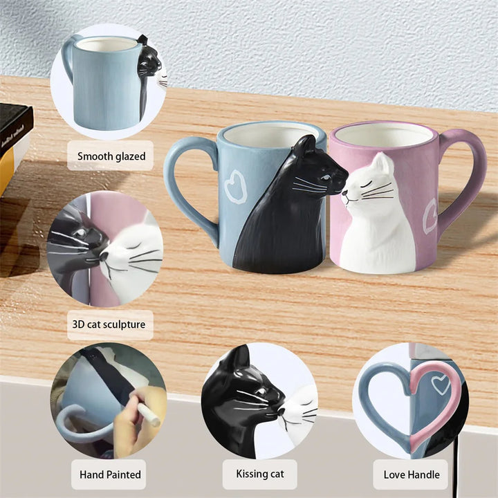 2PCS Kiss Cat Cups Mugs Matching Couples Stuff Ceramics Mugs For Girlfriend Wife Valentines Day Couple Drinkware Wedding Gift