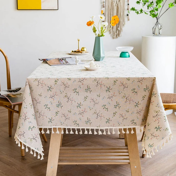 Flower Pattern Tablecloth Cotton Linen Blend Rectangular Dining Table Cover for dining Buffet Parties and Camping Decoration