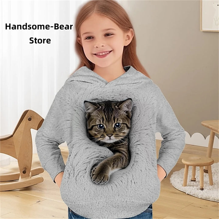 2024 Baby Autumn Clothes Funny Cat Print Hoodies Child Sweatshirt Fashion Clothes Child Boy Top Outdoor Clothes for Children Top