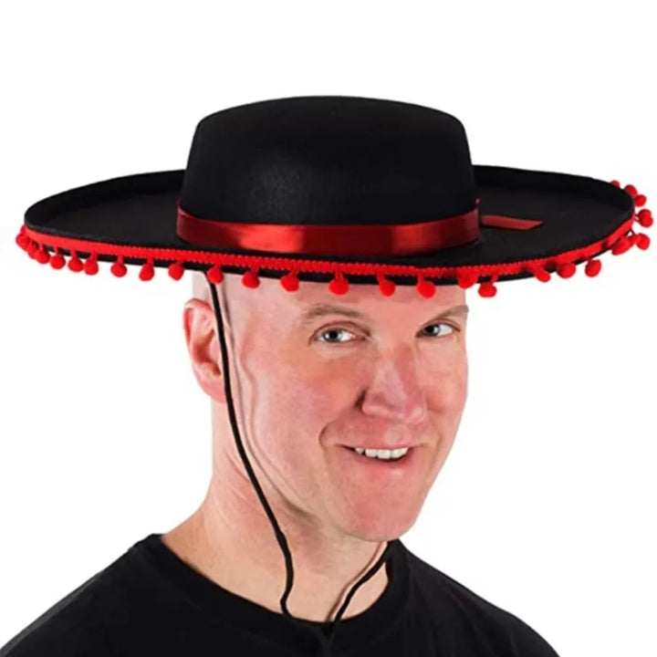 Halloween Zoro fuzz ball Mexican Sombrero Hats Wide Brim Design Carnival Costume Jazz Hats Photo Shoot Props Festival Gift