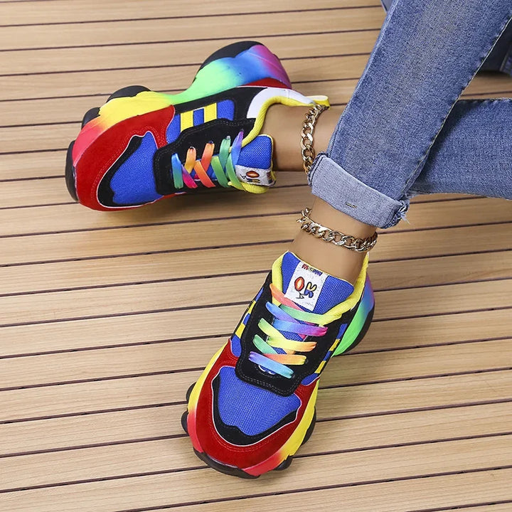 Women's Sneakers Tennis Womens Casual Running Shoes Rainbow Vulcanized Shoes Lace-uos Platform Shoes Comfortable Tenis De Mujer