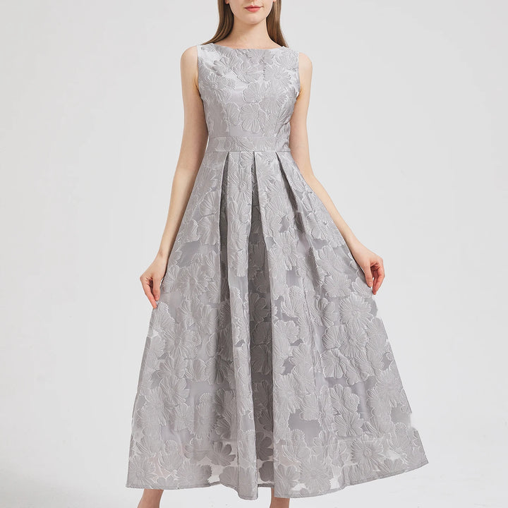 Women New Fashion Organza Flower Embroidery Elegant Long Dress Sleeveless perfect dress for Prom