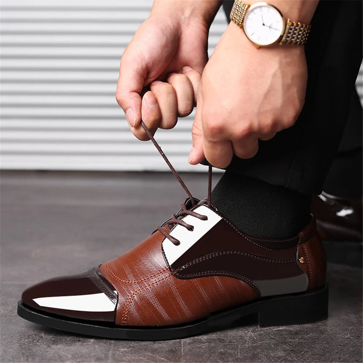 New Leather Shoes Men Lace Up Formal Dress Shoes Luxury Business Oxford Male Office Wedding Dress Shoes Footwear