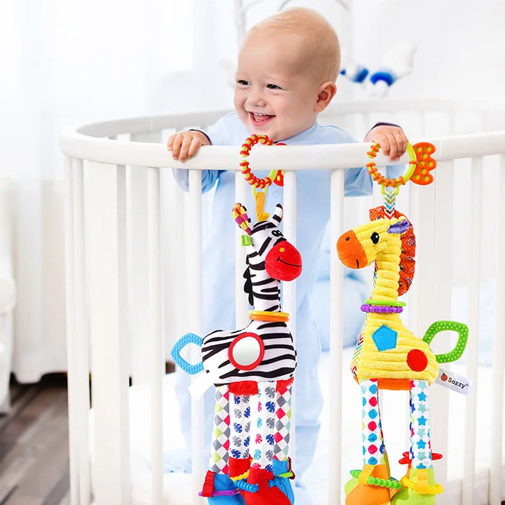 Soft Giraffe Zebra Animal Handbells Rattles Plush Infant Baby Development Handle Toys WIth Teether Baby Toy For Newborn Gifts