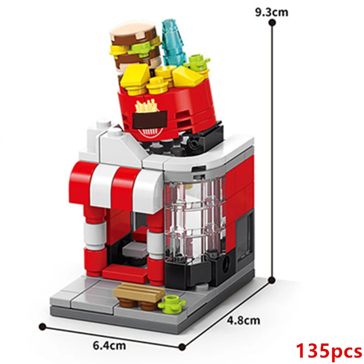 NEW DIY Makeup Convenience Store Flower Shop Hair Salon Piano Game Hall Fruit Bookstore Building Blocks Bricks Movie Model Toy